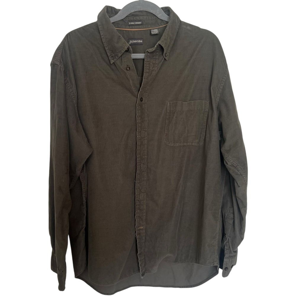 St Johns Bay Mens XL Olive Green 21-Wale Corduroy Button Down Shirt Long Sleeve